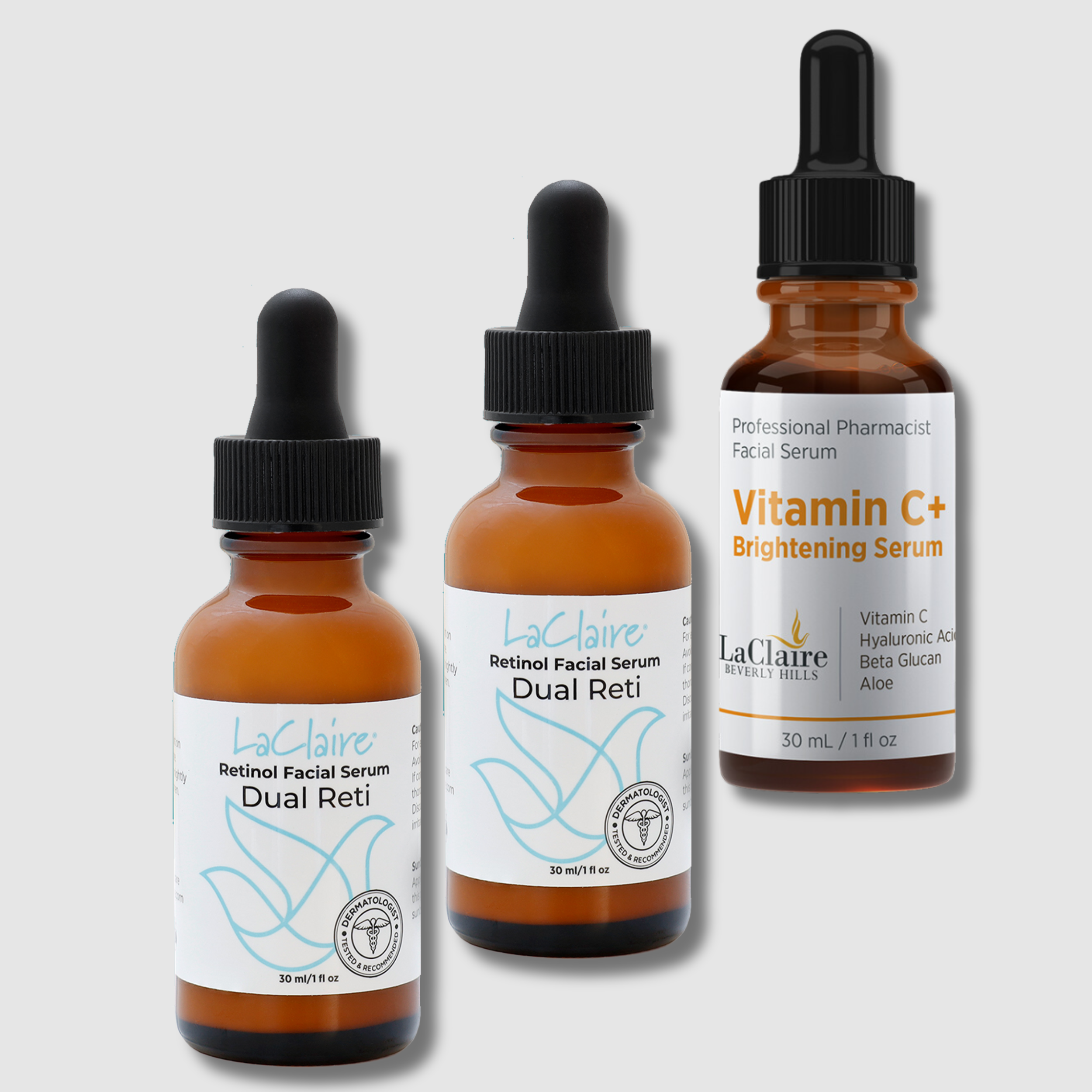 Brighten & Revive Collection with 2 Units of 8% Complex Retinol Face Serum and Vitamin C+ Serum for Anti-Aging, Firming, and Brightening.