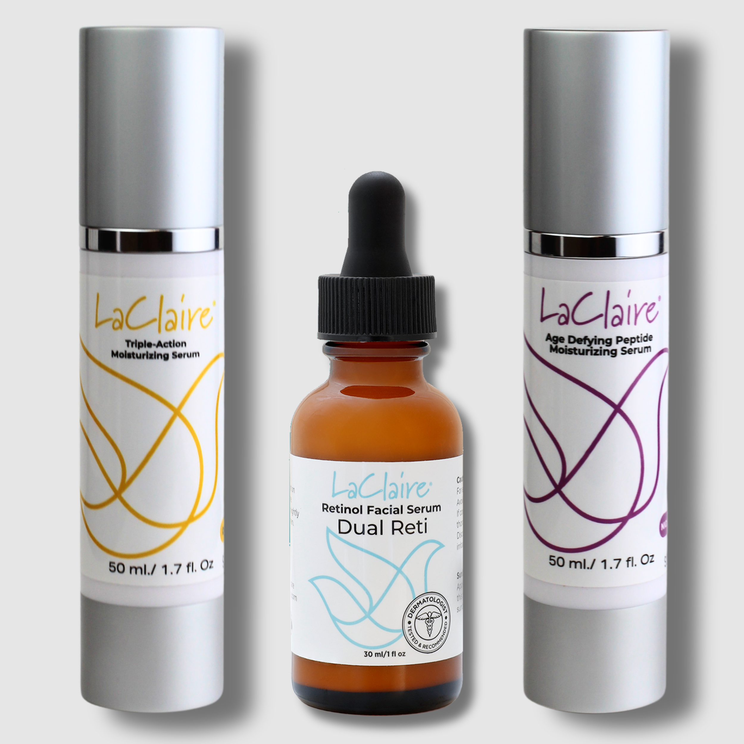 Brilliant Restoration Trio – Triple-Action Daily Moisturizing Serum 50ml + Age-Defying Peptide Serum 50ml + 8% Retinol Face Serum 30ml. Anti-Aging, Hydrating, and Rejuvenating Skincare Set.