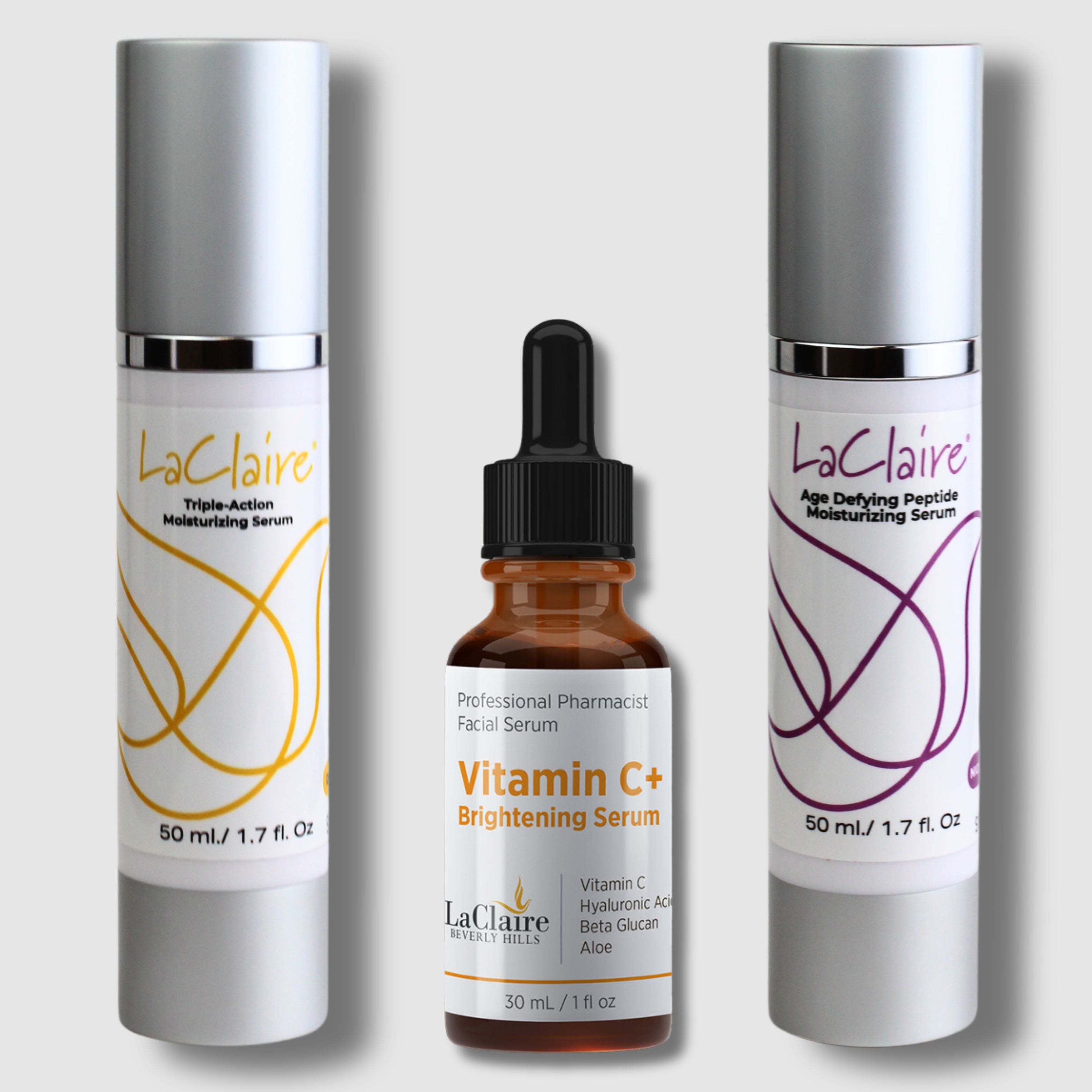 Radiance Rebirth Trio – Triple-Action Daily Moisturizing Serum 50ml, Age-Defying Peptide Serum 50ml, and Vitamin C+ Serum 30ml. Anti-Aging, Brightening & Firming Skincare Set.