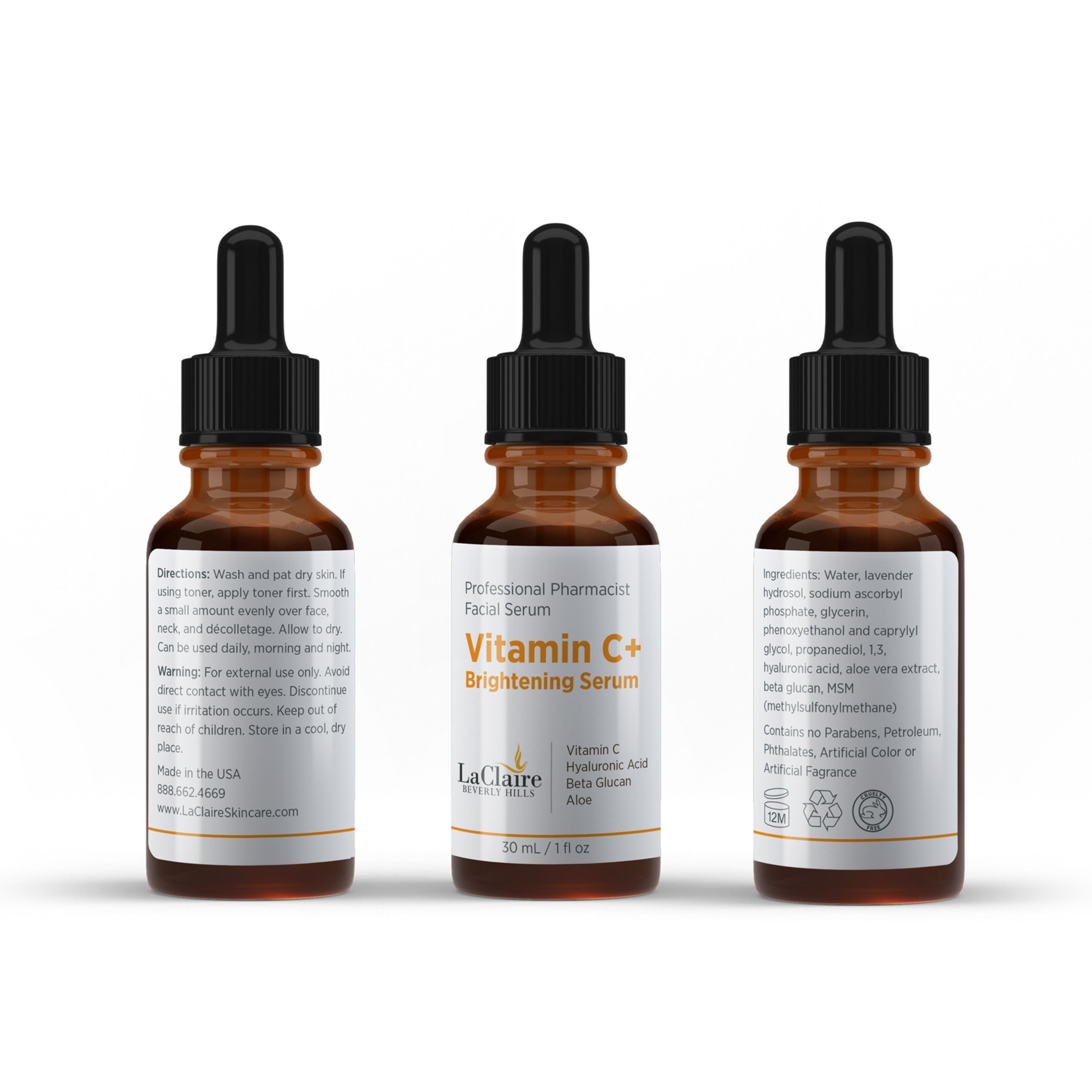 Vitamin C+ Serum with Hyaluronic Acid – Brightening Facial Serum for Anti-Aging, Smoothing, and Radiant Skin.
