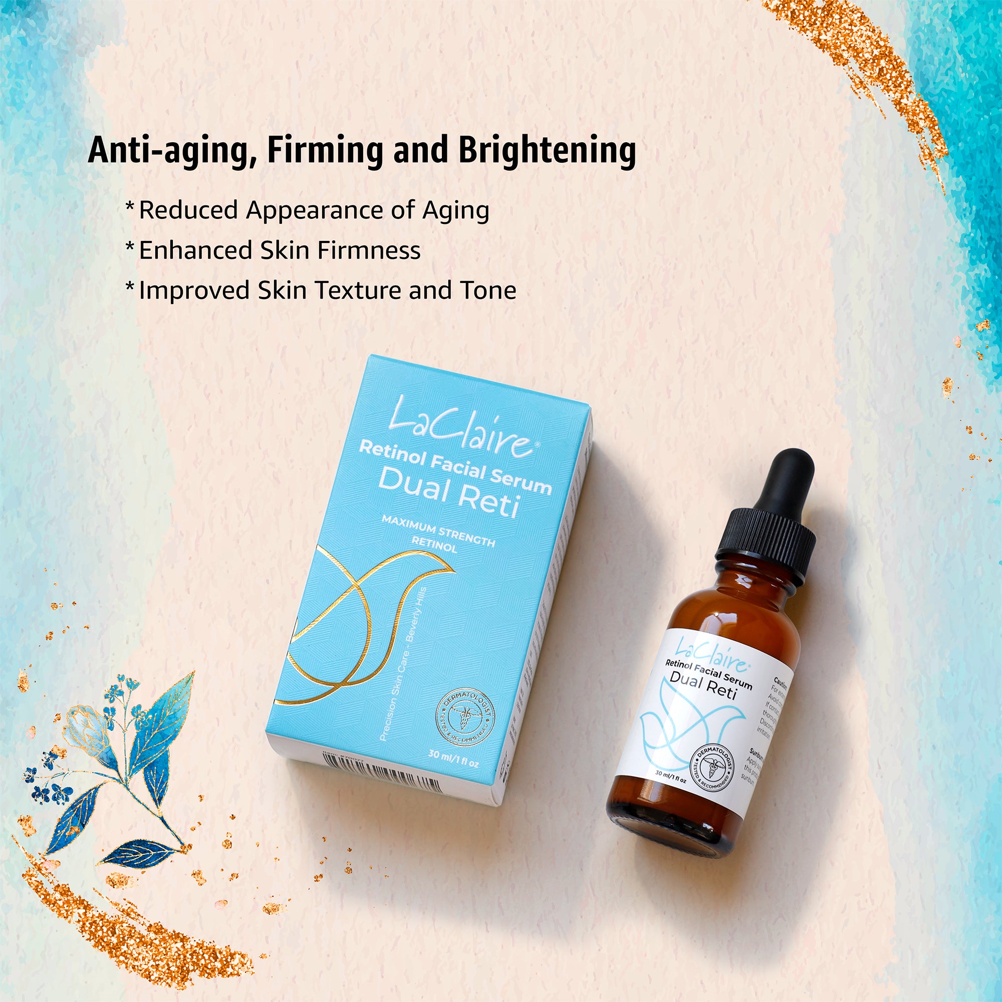 LaClaire Retinol Serum (30mL) promotes smoother skin and reduces signs of aging, leaving the complexion youthful and firm.