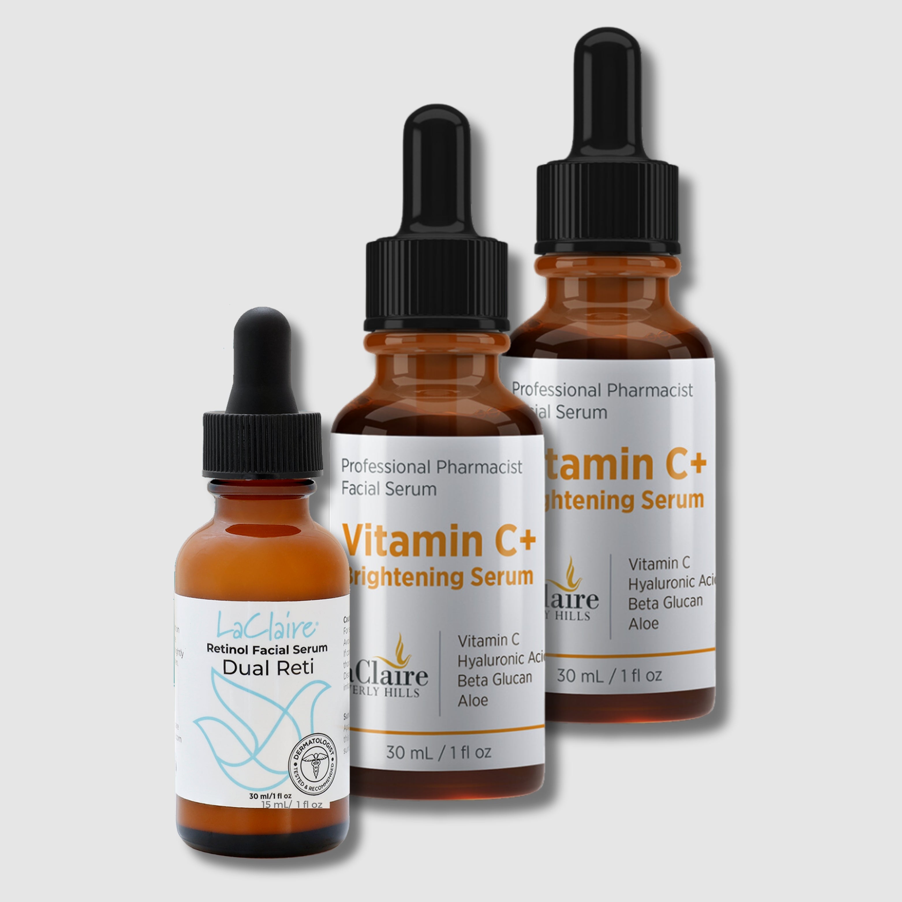 2 Units of Retinol Face Serum Dual Reti 15 ml + 1 Unit of Vitamin C+ Serum, Anti-Aging, Brightening, Firming, Smoothing 30 ml