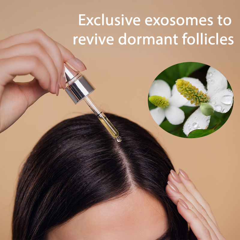 Applying LaClaire HRX Exosome Hair Serum directly to the scalp