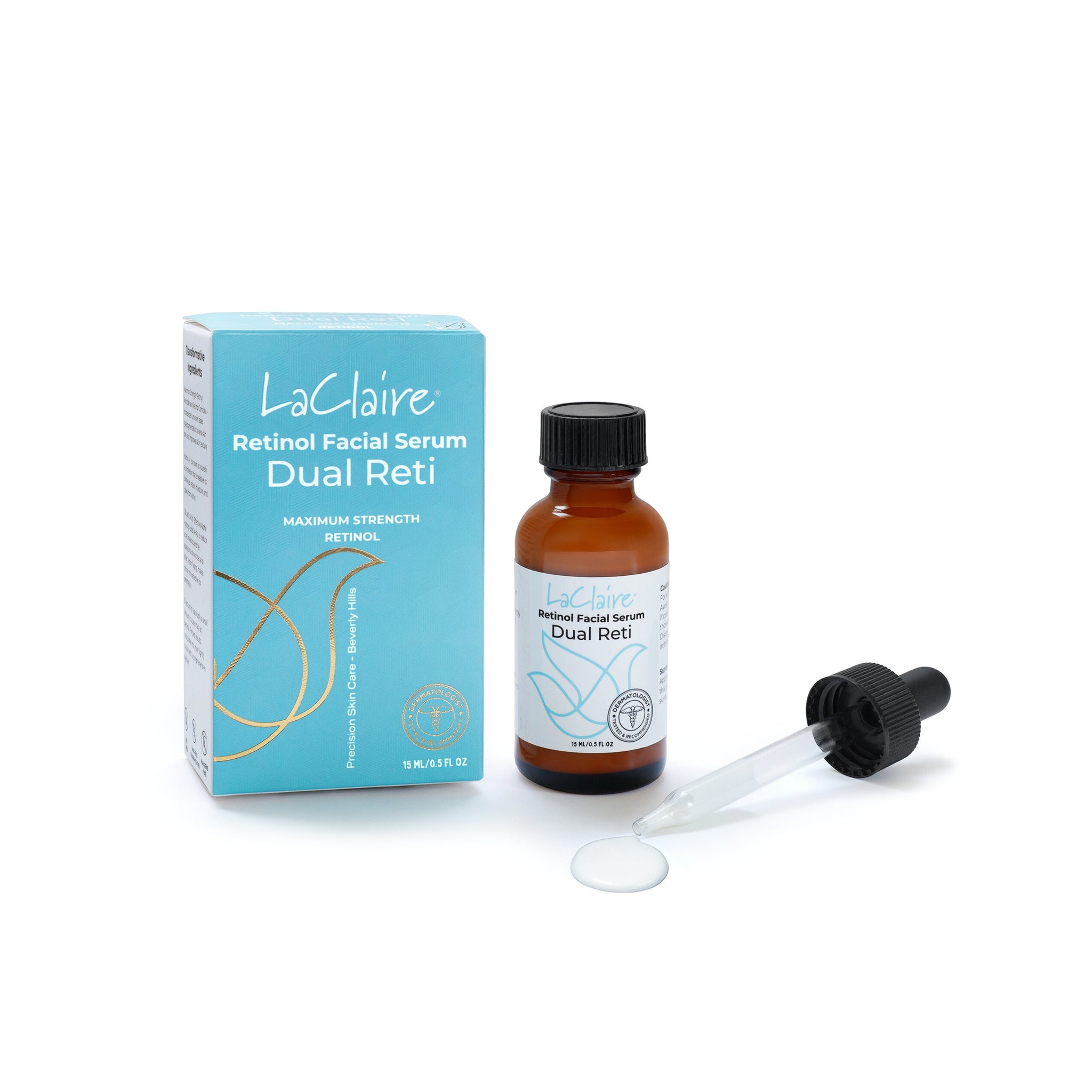 LaClaire's Retinol Facial Serum Duo, ideal for daily use to reduce wrinkles and improve skin texture in 10 days.